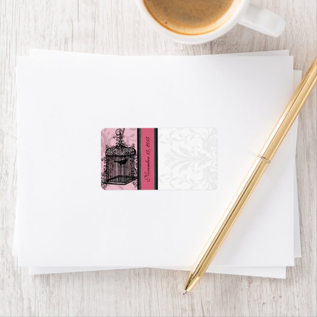 Vintage Cage Pink & Black Damask Dots Label (Insitu)