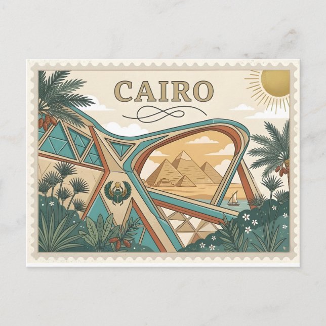 Vintage Cairo Egypt Travel Poster Art Postcard (Front)