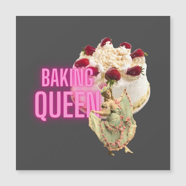 Vintage Cake Baking Queen Magnetic Square Card (Front)
