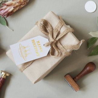 Vintage cake gold Happy Birthday Gift Tags