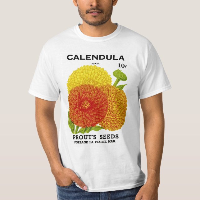 Vintage Calendula Seed Packet T-Shirt (Front)