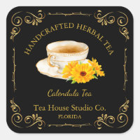 Vintage Calendula Tea Square Label
