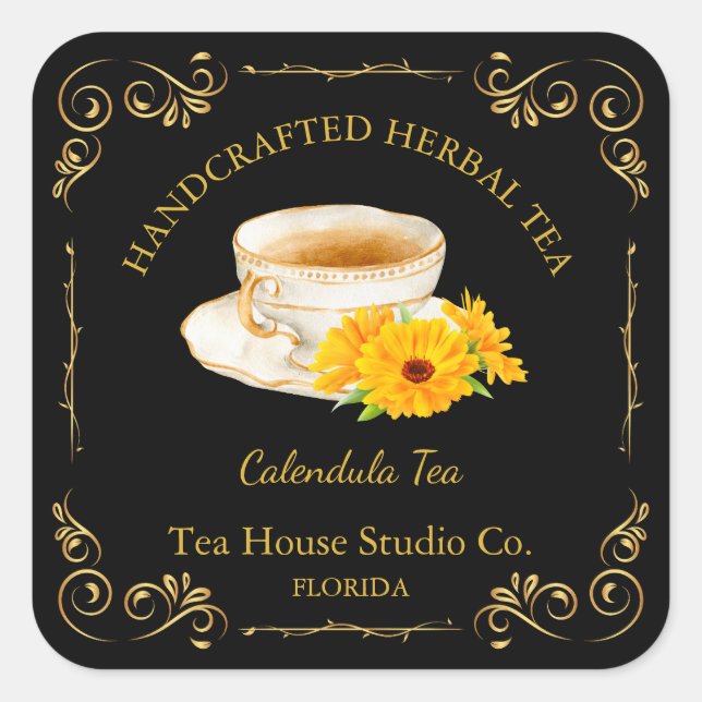 Vintage Calendula Tea Square Label (Front)
