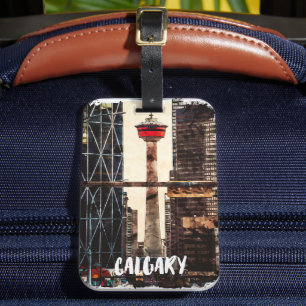 Vintage Calgary Alberta Canada Watercolor Travel Luggage Tag