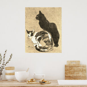 Vintage Calico Cat & Black Cat Art Nouveau Poster