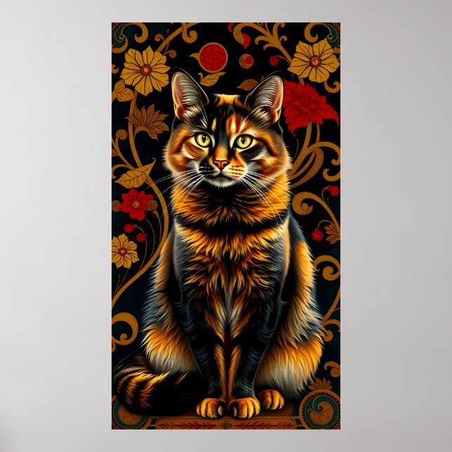 Vintage Calico Cat In Golden Shade Poster (Front)