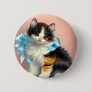Vintage Calico Kitten Illustration 6 Cm Round Badge