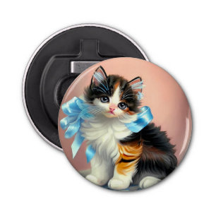 Vintage Calico Kitten Illustration Bottle Opener