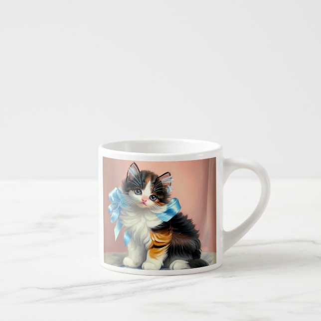 Vintage Calico Kitten Illustration Espresso Cup (Right)