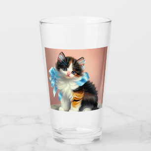 Vintage Calico Kitten Illustration Glass