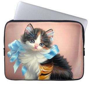 Vintage Calico Kitten Illustration Laptop Sleeve