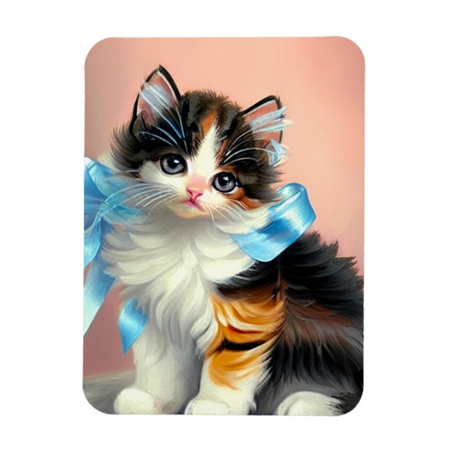 Vintage Calico Kitten Illustration Magnet (Vertical)