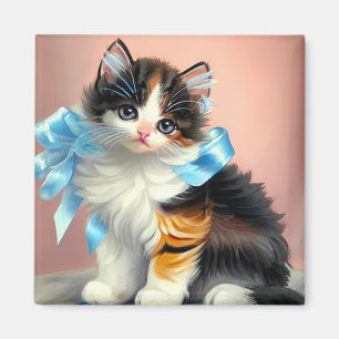 Vintage Calico Kitten Illustration Magnet