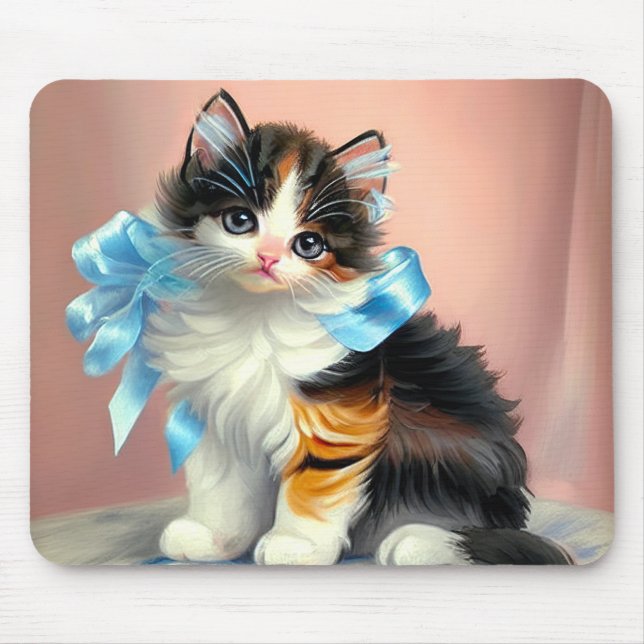 Vintage Calico Kitten Illustration Mouse Pad (Front)