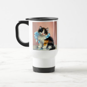 Vintage Calico Kitten Illustration Travel Mug