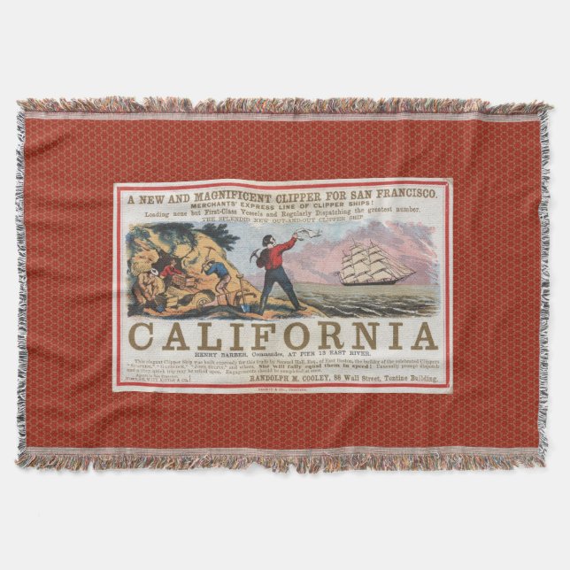 Vintage California Bound Ship Advert Throw Blanket (Front)