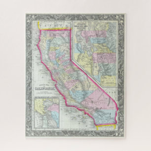 Vintage California County Map, by Mitchell, 1860: Jigsaw Puzzle
