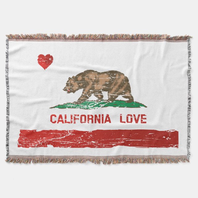 Vintage California Love State Flag Throw Blanket (Front)