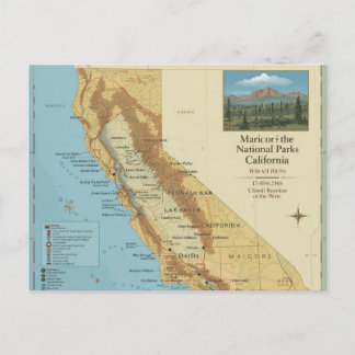 Vintage California National Parks Map Art Postcard