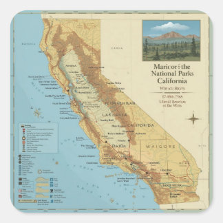 Vintage California National Parks Map Art Square Sticker