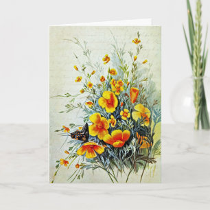 Vintage California Poppy Wildflowers  Holiday Card
