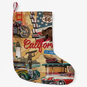 Vintage California poster with tourist attractions Small Christmas Stocking