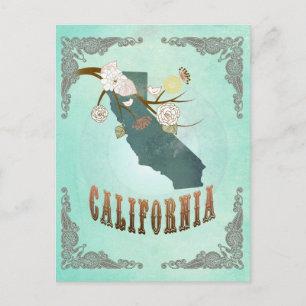Vintage California State Map – Turquoise Blue Postcard