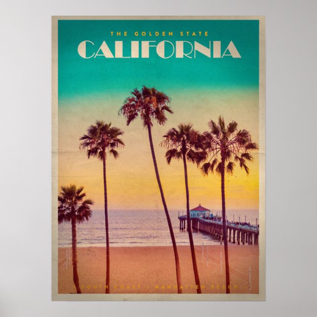 Vintage California Sunset Beach Poster (Front)
