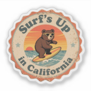 Vintage California Surf's Up Surfing Bear