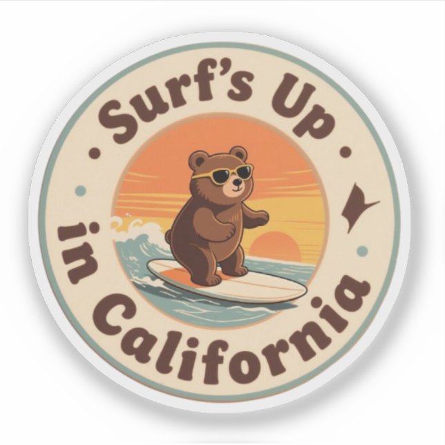 Vintage California Surf's Up Surfing Bear (Front)