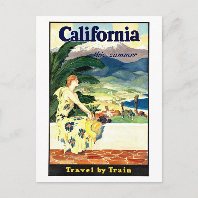 Vintage California Train Travel Poster Postcard (Front)