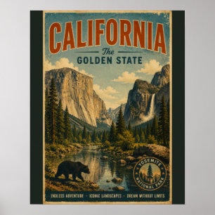 Vintage California Yosemite National Park Landscap Poster