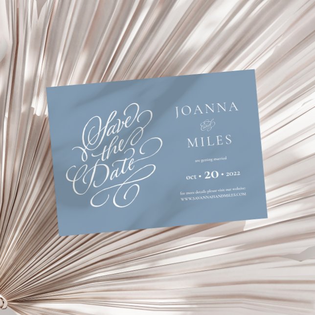Vintage Calligraphy Dusty Blue Save the Date Invitation (Creator Uploaded)