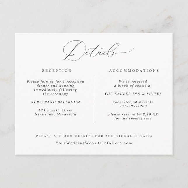 Vintage Calligraphy Elegant Wedding Details Card (Front)