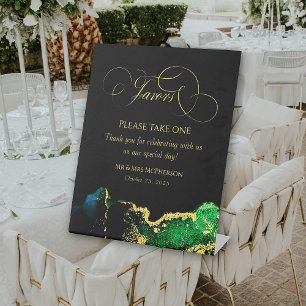 Vintage Calligraphy Emerald Black Agate Favour Pedestal Sign