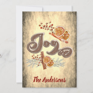 Vintage calligraphy joy orange cinnamon holiday card
