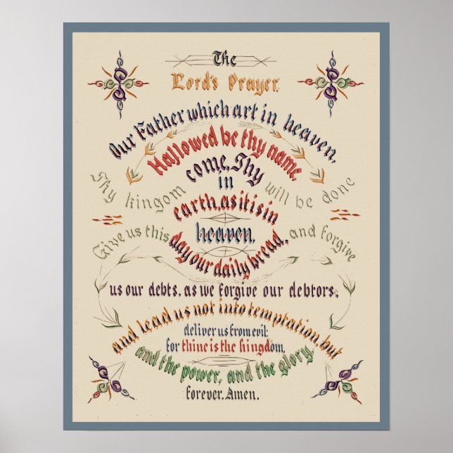 Vintage Calligraphy Lords Prayer 1889 Poster (Front)