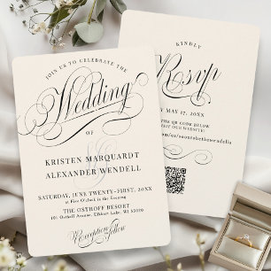 Vintage Calligraphy Script Elegant Ivory Wedding Invitation