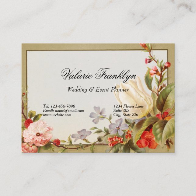 Vintage Calling Card Event Planner Tulips Roses  (Front)