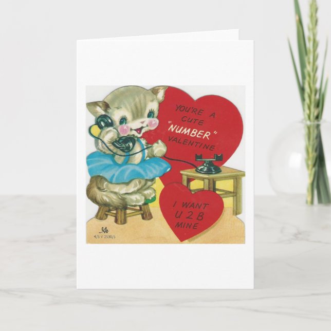 Vintage Calling Kitty Valentine Holiday Card (Front)