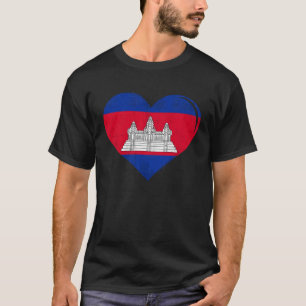 Vintage Cambodia Flag Heart For Cambodian T-Shirt