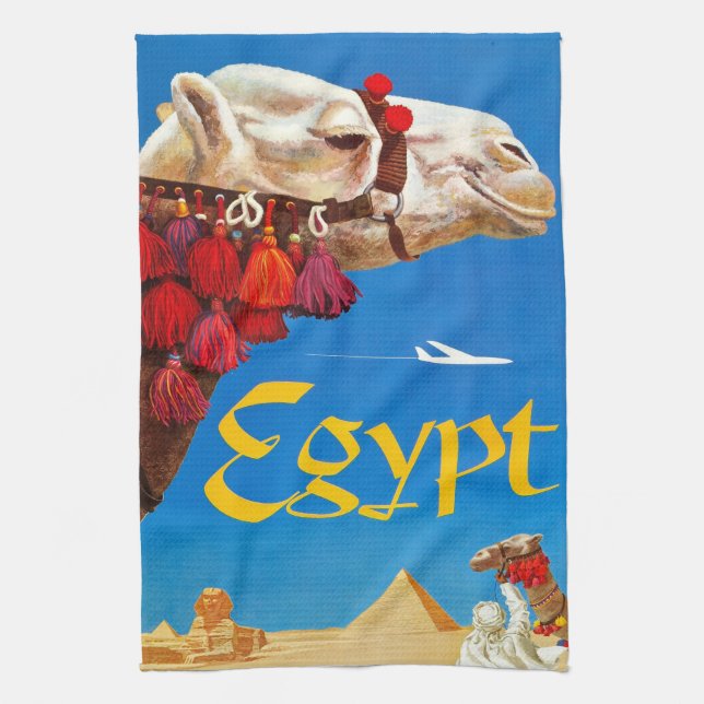 Vintage Camel and Pyramids Tea Towel (Vertical)