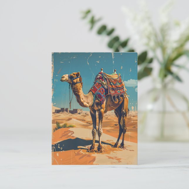 Vintage Camel Retro Desert Decoupage Postcard (Standing Front)