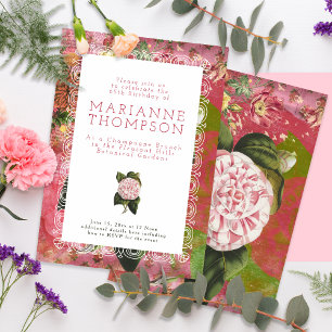 Vintage Camellia Floral 65th Birthday Brunch Invitation