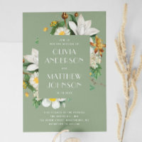 Vintage camellia. Floral sage green wedding QR