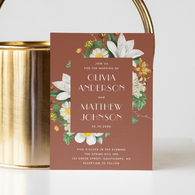 Vintage camellia. Floral terracotta wedding QR Invitation (Creator Uploaded)