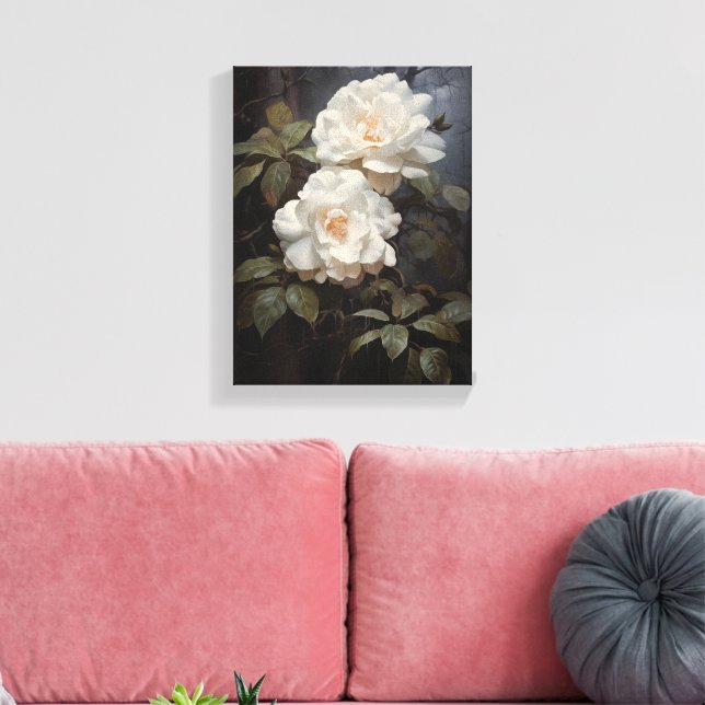 Vintage Camellia Flower Stretched Canvas Wall Art (Insitu(LivingRoom))
