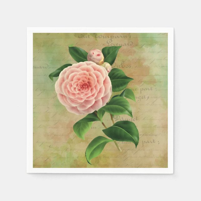 Vintage Camellia French Botanical Napkin (Front)