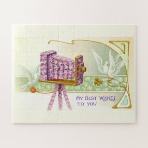 Vintage camera and doves art jigsaw puzzle