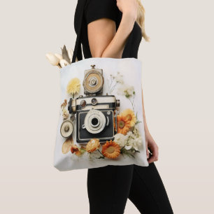 Vintage Camera and Flower Tote Bag
